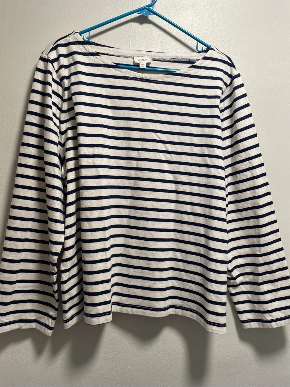 J.Crew - Heart on my sleeve long sleeve white and blue striped top